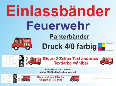 Panterbänder - Einlassbänder - Kontrollbänder - 4/0 "Feuerwehr"